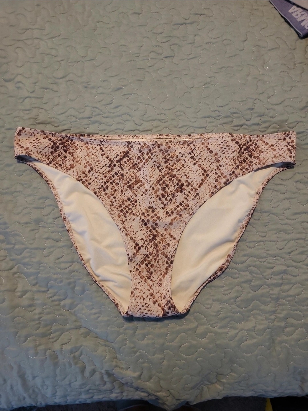 aerie Snake-Print Bikini Bottom in Beige and Brown